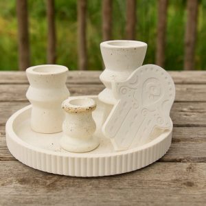 סט מגש, פמוטים וחמסה מתנה מבטון פולימר