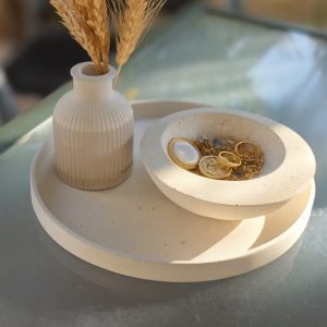 סט מגש עגול + אגרטל קטן + קערת תכשיטים מבטון פולימרי