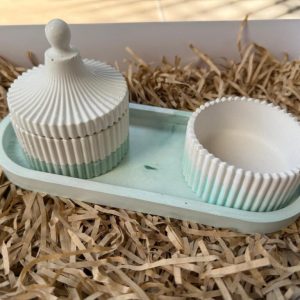 סט מגש +קערית + קופסא מבטון פולימרי סגנון ירקרק