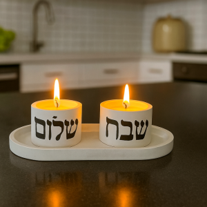 סט פמוטי 'שבת שלום' עם מגש מבטון פולימרי