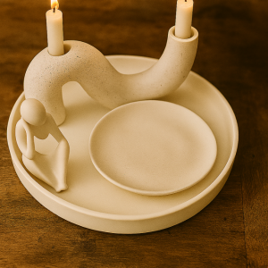 סט מגש +צלחת +דמות + פמוטים נחש מבטון פולימרי