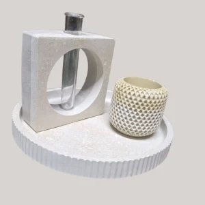 סט מגש+מבנה מרובע עם כוסית מבחנה+קערית תכשיטים מאבן ירושלמי