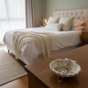 כלי צורת צדף לתכשיטים מבטון פולימרי