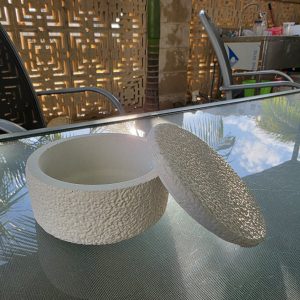 קערת אחסון מבטון פולימרי דמוי אבן עם מכסה